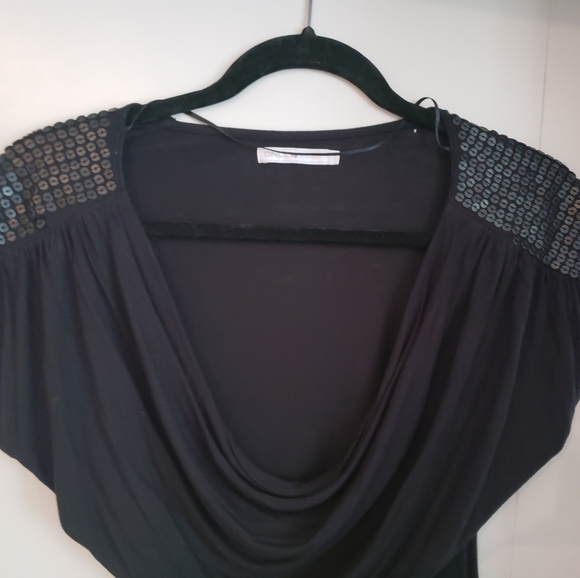 2/$12 OR 4/$20 Sequin Shoulder Draped Neck T-Shirt - Picture 3 of 4